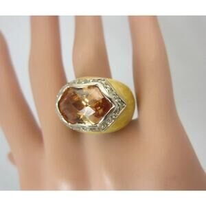 Sterling Silver Faux Sapphire and Enamel Ring Size